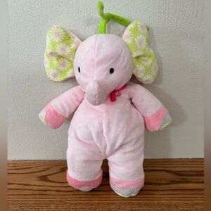 CARTERS Pink Elephant Plush Musical Flower Ears Crib Stroller Toy Pull Tail NWOT